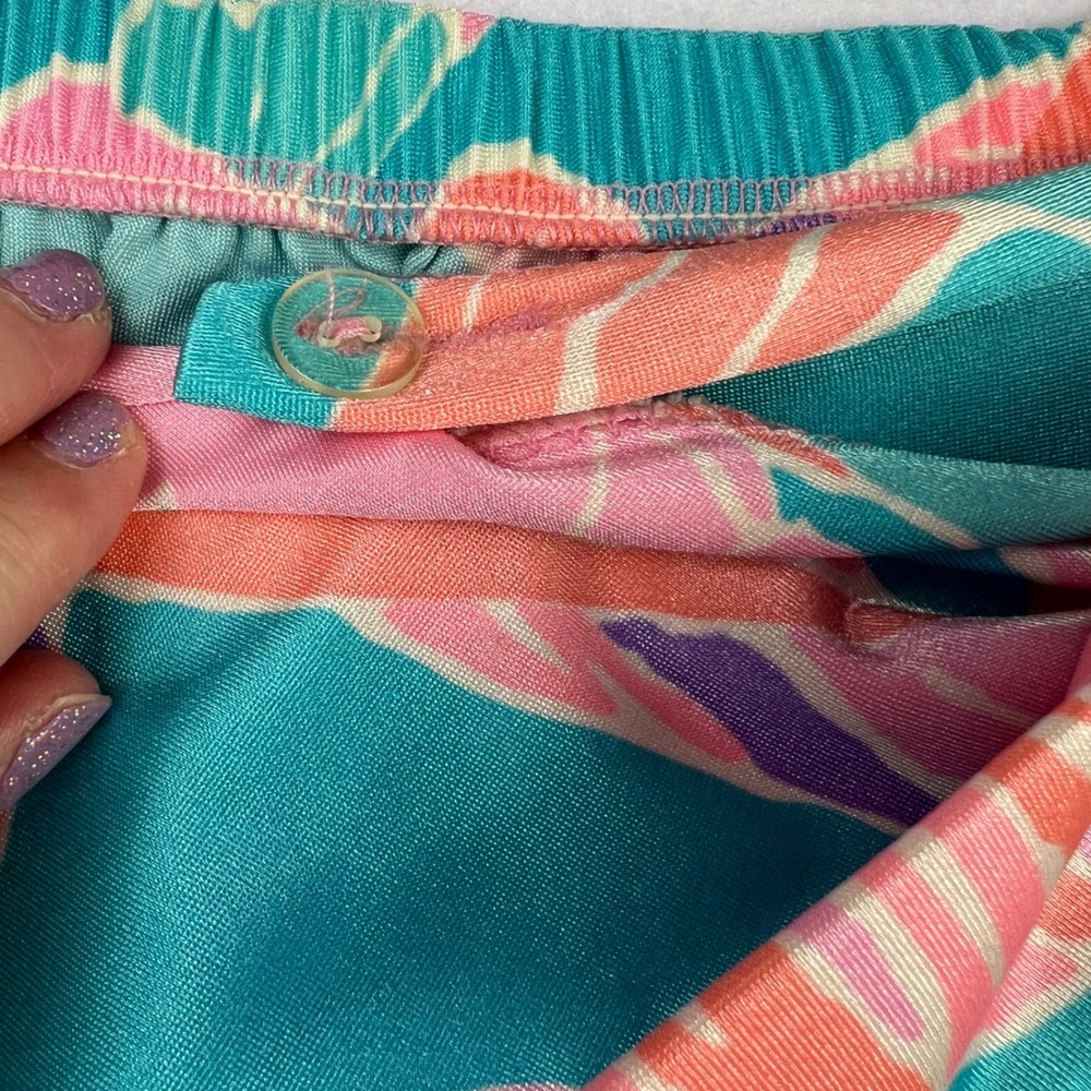 Stewart Vintage Tropical Leaf Print Faux Wrap Midi Skirt Pink Turquoise Med - Picture 3 of 11